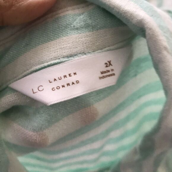 Lauren Conrad Blue Off White Striped Linen Long Sleeve Casual Top Shirt - 2X - Picture 7 of 7
